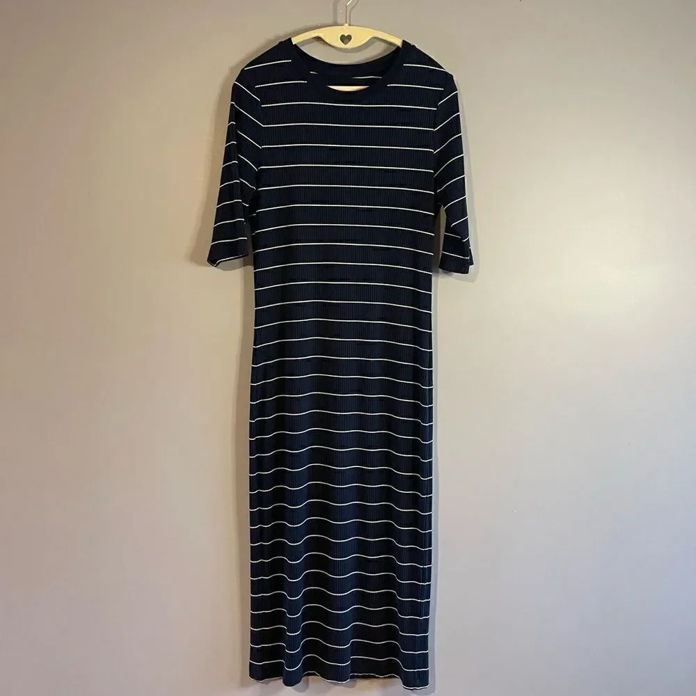 Banana Republic Navy & White Striped Ribbed Knit Dress | SZ S